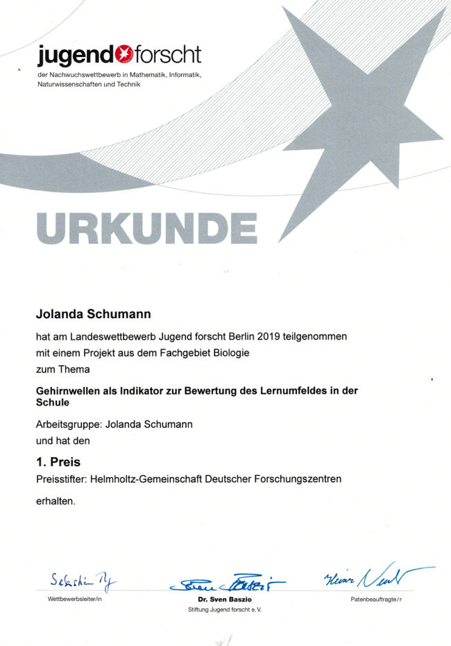 Urkunde Jolanda Schumann